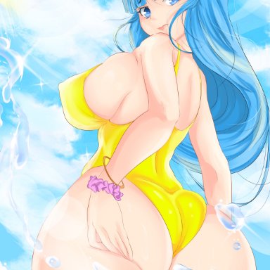 dragon ball, dragon ball z, shounen jump, maron, moluscoo, 1girls, aqua eyes, aqua hair, ass, big ass, big breasts, breasts, female, female only, huge ass