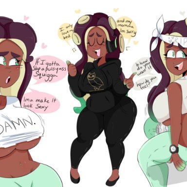 nintendo, splatoon, splatoon 2, marina (splatoon), jinu, :3, :o, ass, breasts, clothed, clothing, female, female only, open mouth, rapper