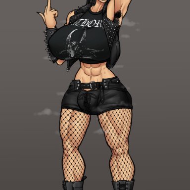 raiounsfw, 1futa, abs, armpit hair, armpits, black hair, boots, breasts, bulge, bulge through clothing, clothed, clothing, fishnet legwear, fishnets, fully clothed