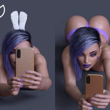 blizzard entertainment, overwatch, sombra, gm studios, 1girls, ass up, big ass, cellphone, dark-skinned female, female, female only, latina, solo female, thong, 3d