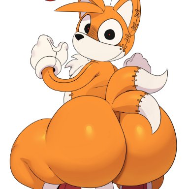 sega, sonic the hedgehog (series), tails doll, sssonic2, anthro, ass, backsack, balls, big ass, big butt, canid, canine, clothing, fat ass, femboy