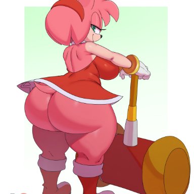 sonic (series), amy rose, sssonic2, 1girls, anthro, ass, big ass, big breasts, big butt, boots, bubble ass, bubble butt, butt, curvy, dat ass