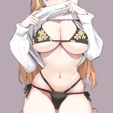 sono bisque doll wa koi wo suru, kitagawa marin, simao (x x36131422), 1girls, ass visible through thighs, bangs, blonde hair, blush, breasts, clothes lift, female, female focus, female only, large breasts, long hair