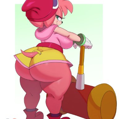 sonic (series), amy rose, sssonic2, 1girls, anthro, ass, big ass, big breasts, big butt, bubble ass, bubble butt, butt, curvy, dat ass, fat ass