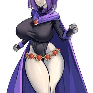 dc, dc comics, teen titans, raven, xhaart, 1girls, big breasts, breasts, cape, eyelashes, female, female focus, female only, fingerless gloves, huge breasts
