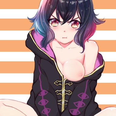 fire emblem, fire emblem: awakening, nintendo, morgan (fire emblem), morgan (fire emblem) (female), akutom, 1girls, angry, bare legs, bare shoulders, barefoot, breasts, breasts out, coat, collarbone