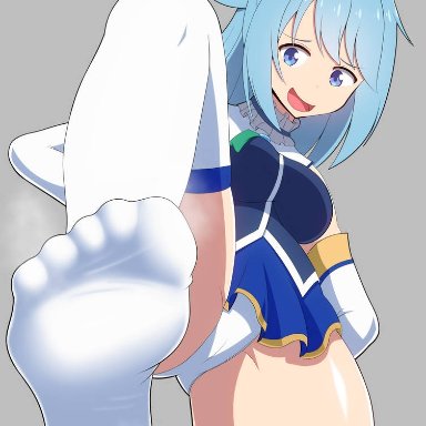 aqua (konosuba), blue hair, feet, foot fetish, foot focus, socks, soles, toes