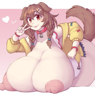 hololive, youtube, youtuber, inugami korone, kittenboogers, 1girls, ass, big ass, big breasts, big butt, blush, breasts, brown hair, butt, collar