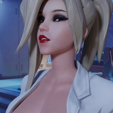 blizzard entertainment, overwatch, angela ziegler, mercy, thehounde, 1girls, blonde hair, breasts, close-up, doctor, exposed breasts, female, female only, heroine, human