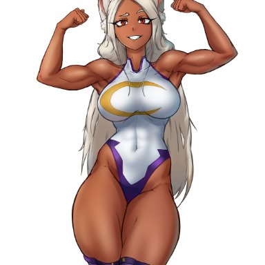 my hero academia, miruko, rumi usagiyama, kariksart, 1girls, big breasts, breasts, bunny ears, bunny girl, curvy, dark-skinned female, dark skin, eye contact, female, female focus