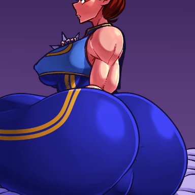 capcom, street fighter, chun-li, cuchuflin, 1girls, ass, ass focus, ass up, big ass, brown hair, curvaceous, curvy, curvy figure, female, female focus