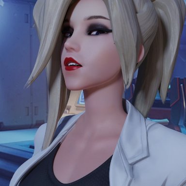 blizzard entertainment, overwatch, angela ziegler, mercy, thehounde, 1girls, blonde hair, close-up, clothed, doctor, female, female only, heroine, human, labcoat