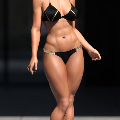overwatch, pharah, otacon212, abs, bikini, dark-skinned female, muscular female
