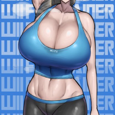 nintendo, wii fit, wii fit trainer, wolffeld, wolffeld price (artist), 1girls, big breasts, breasts, cleavage, enormous breasts, fit, fit female, huge breasts, long hair, looking at viewer