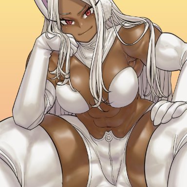 marvel, marvel comics, my hero academia, new x-men, x-men, emma frost, miruko, rumi usagiyama, white queen, shosho oekaki, bunny ears, bunny girl, dark-skinned female, dark skin, fit female