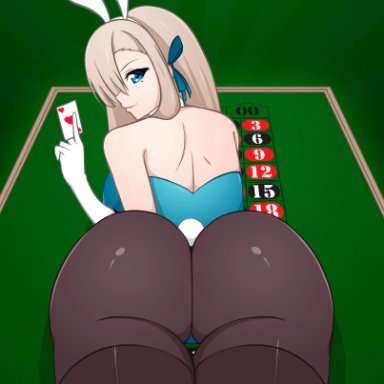 blue archive, asuna (blue archive), zonen404, 1girls, ass, big ass, bouncing ass, bunny ears, bunny tail, bunnysuit, female, gloves, leotard, looking at viewer, looking back