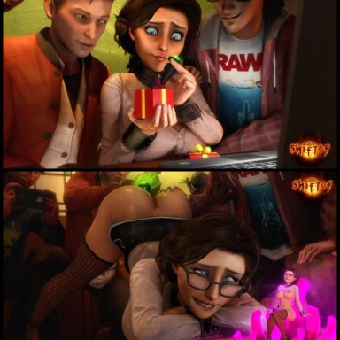 bioshock, bioshock infinite, elizabeth comstock, shiftop, 1girl, 3boys, about to be raped, age difference, bimbo, brainwash, captured, defeat, drugged, dubious consent, eyes rolled back