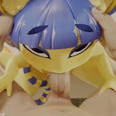 ankha, marrubi (artist), blowjob, blue hair, deepthroat, human male on anthro female, human on anthro, irrumatio, sucking penis, 3d, animated, mp4, sound, tagme, video