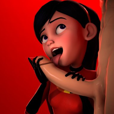 disney, fhd, pixar, the incredibles, violet parr, rapetacular, 1boy, fellatio, female, female focus, hands on another's penis, happy, licking, looking at another, looking up