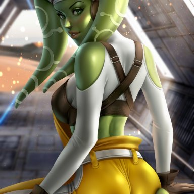 star wars, star wars rebels, hera syndulla, twi'lek, ayyasap, 1girls, alien girl, ass, athletic female, backboob, big ass, breasts, bubble butt, curvy, detailed background