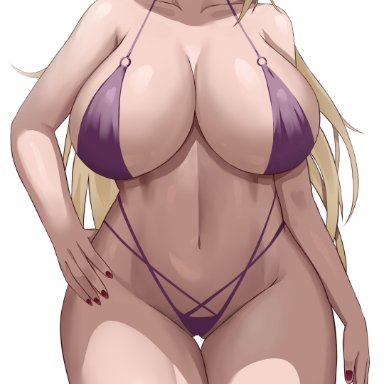 naruto, naruto (series), naruto shippuden, tsunade, jasony, 1girls, bikini, blonde hair, blush, breasts, brown eyes, female, female only, forehead mark, hair down