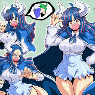 one piece, page one, ulti (one piece), lewdamone, 1girls, big horns, blue hair, bocodamondo, clothing, female, female focus, female only, heart, hips, horns