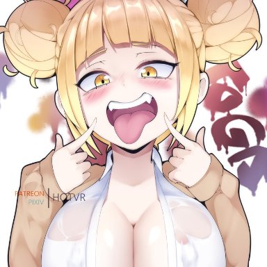 my hero academia, himiko toga, hotvr, five fingers, huge breasts, open clothes, tongue out, wet clothes, tagme