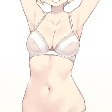 hololive, hololive english, watson amelia, cloba, 1girl, 1girls, animal ears, armpits, arms up, ass visible through thighs, bangs, bare arms, bare shoulders, belly button, blonde hair