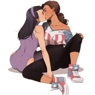 hawkeye, marvel, marvel comics, america chavez, kate bishop, miss america, systemflaw, kissing, lesbian, wholesome, yuri