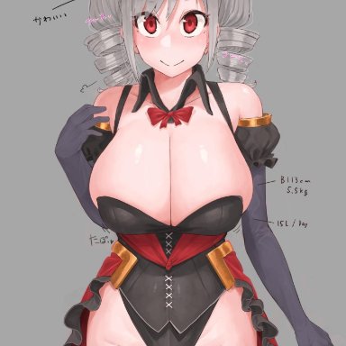 idolmaster, idolmaster cinderella girls, kanzaki ranko, oruka (kamituki0827), bangs, bare shoulders, black legwear, blush, bow, breast expansion, breasts, cleavage, closed mouth, collarbone, cowboy shot