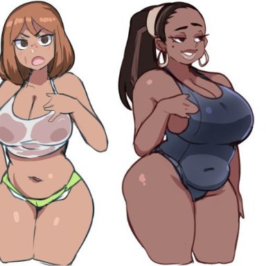 total drama island, courtney (tdi), gwen (tdi), heather (tdi), izzy (tdi), leshawna (tdi), lindsay (total drama), lightsource, 6girls, bikini, cleavage, dark-skinned female, dark skin, eyepatch bikini, female