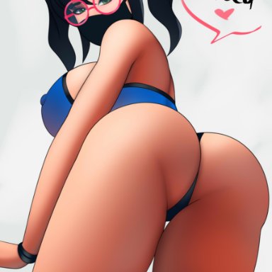 fortnite, crystal (fortnite), postblue98, 1girls, ass, back view, big ass, big breasts, big butt, bracelet, breasts, butt, cleavage, facemask, glasses