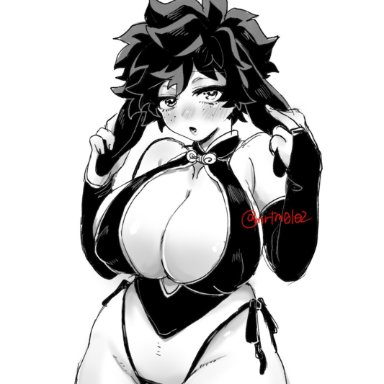 my hero academia, female deku, izuku midoriya, mrtm0102, 1girls, big breasts, breasts, bunny ears, busty, cleavage, curvy, female, hourglass figure, large breasts, nipple bulge