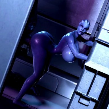 bioware, mass effect, mass effect 3, asari, liara t'soni, yahg, dreamhawk, 1boy, 1girls, against wall, alien, alien girl, ass, big ass, big balls