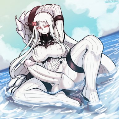 kantai collection, seaport hime, nicecream, 1futa, armpits, balls, bare shoulders, big breasts, bottomless, breasts, clothed, clothing, erection, futa only, futanari