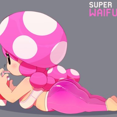 mario (series), nintendo, super mario maker, super mario maker 2, toadette, somescrub, 1girls, ass, barefoot, big ass, big breasts, big butt, black eyes, bra, breasts