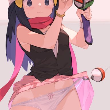 nintendo, pokemon, pokemon dppt, dawn (pokemon), spring2013, 1girls, fishing rod, panties, thighs, upskirt