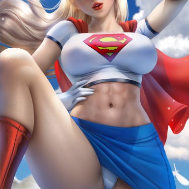 dc, dc comics, superman: the animated series, superman (series), kara zor-el, supergirl, ayyasap, 1girls, abs, arm up, bangs, big breasts, bird, blonde hair, blue eyes
