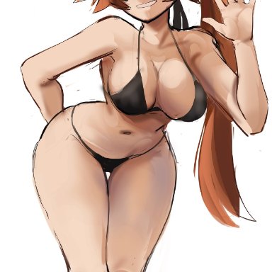 my hero academia, itsuka kendou, rakeemspoon, 1girls, arm up, asymmetrical hair, bikini, black bikini, blue eyes, breasts, cleavage, female, female only, hips, large breasts