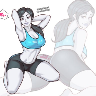 wii fit, wii fit trainer, jakuson z, 1girls, athletic, athletic female, black hair, breasts, cleavage, female, female only, grey eyes, large breasts, light-skinned female, light skin