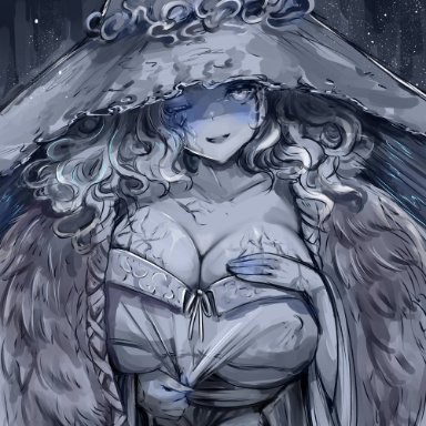 elden ring, fromsoftware, ranni the witch, big breasts, blue eyes, blue skin, cracked skin, multiple arms, witch, witch hat