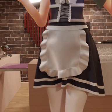 minmax3d, missmoonified, 1girls, bar maid, breast expansion, breasts, female, female only, huge breasts, hyper breasts, maid, maid uniform, pov, purple hair, short hair