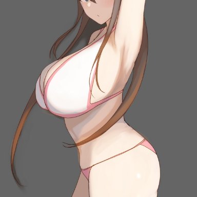 capcom, pokemon, pokemon bw2, rosa (pokemon), tatsu (user rjes8545), 1girls, arm up, armpits, big ass, big breasts, blue eyes, blush, bra, brown hair, female