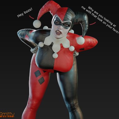 batman (series), dc, dc comics, harley quinn, harley quinn (classic), smitty34, big breasts, breasts, domino mask, large breasts, lipstick, makeup, pale-skinned female, pale skin, suit