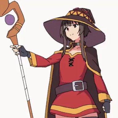 megumin, momo no suidou-sui, 1female, 1girl, 1girls, areola, belt, black cape, black choker, black gloves, bouncing breasts, breast expansion, breasts, breasts out, brown belt