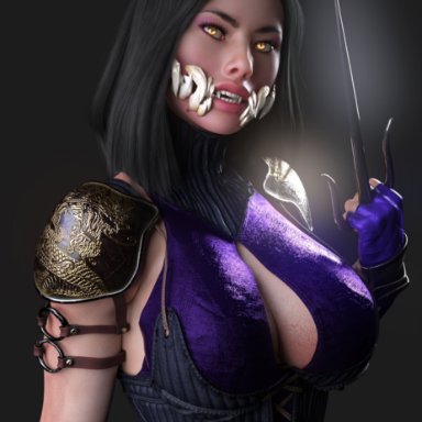 mortal kombat, mileena, rude frog, 1girls, black hair, breasts, cleavage, female, female only, large breasts, solo, yellow eyes, 3d, absurd res, hi res