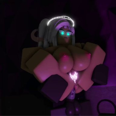 deepwoken, roblox, lightborn (deepwoken), sancrr34, 1boy, 1girls, angel halo, animal genitalia, full nelson, glowing eyes, nude, sex, 3d, source request, tagme