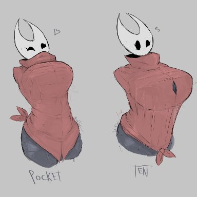 hollow knight, hornet (hollow knight), sockmantgu, anthro, big breasts, black skin, breasts, bug, bug girl, grey background, hornet, horns, huge breasts, no arms, open shirt