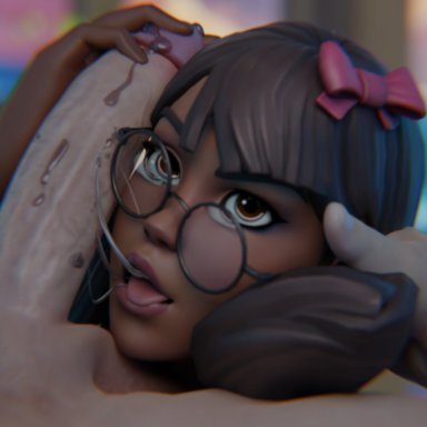 fortnite, fortnite: battle royale, fortnite: save the world, isabelle (fortnite), jtopau, blowjob, cum, dark skin, glasses