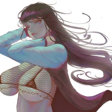 naruto, naruto (series), naruto shippuden, hyuuga hinata, ignitesart, 1girls, bikini top, black hair, breasts, female, female only, fishnet topwear, huge breasts, lavender eyes, long hair